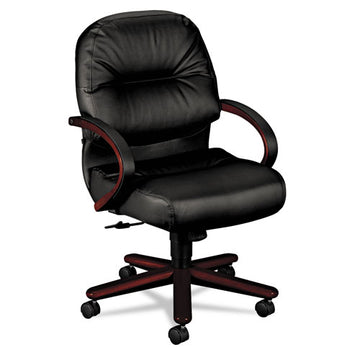 HON® Pillow-soft 2190 Managerial Mid-back Chair, Supports 300 Lb, 16.75" To 21.25" Seat Height, Black Seat-back, Mahogany Base freeshipping - TVN Wholesale